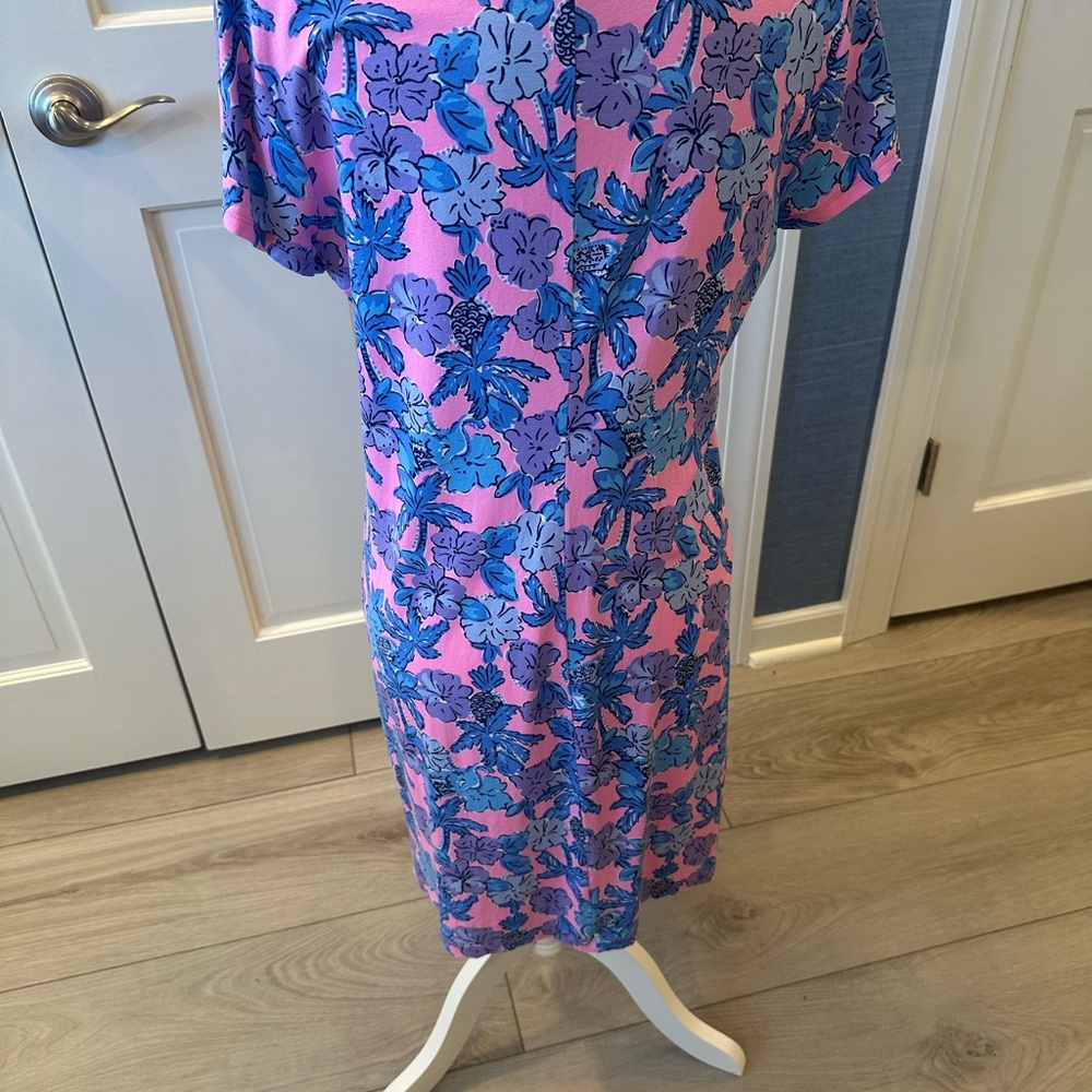 Lilly Pulitzer Pink and Blue Floral V-Neck Dress - Picture 8 of 13